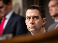 Sen. Tom Cotton (R-AR) awaits his turn to question social media CEOs during a Senate Judiciary Committee hearing on online child sexual abus...