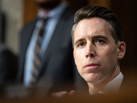 Sen. Josh Hawley (R-MO) awaits his turn to question social media CEOs during a Senate Judiciary Committee hearing on online child sexual abu...