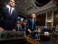 Evan Spiegel and Shou Chew, CEOs of Snap and TikTok, arrive for a Senate Judiciary Committee hearing on online child sexual abuse and exploi...