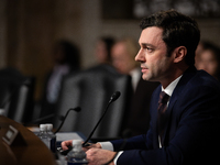 Sen. Jon Ossoff (D-GA) questions CEOs of social media companies during a Senate Judiciary Committee hearing on online child sexual abuse and...