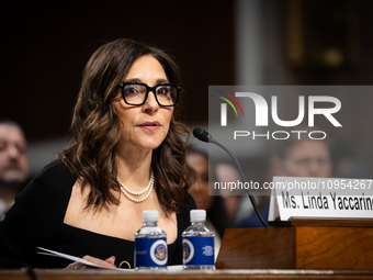 Linda Yaccarino, CEO of X (formerly Twitter) tesifies during a Senate Judiciary Committee hearing on online child sexual abuse and exploitat...