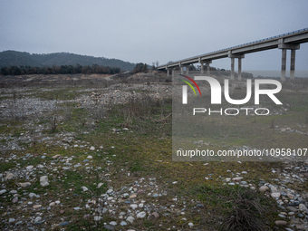 The Rialb reservoir in the province of Lleida is experiencing the effects of drought in La Noguera, Spain, on February 2, 2024. Catalonia is...