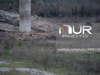 The Rialb reservoir in the province of Lleida is experiencing the effects of drought in La Noguera, Spain, on February 2, 2024. Catalonia is...