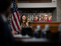 Sen. Marsha Blackburn (R-TN) questions CEOs of social media companies during a Senate Judiciary Committee hearing on online child sexual abu...