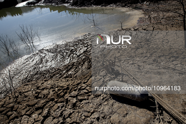 Hundreds of people are visiting the old town of Sant Roma de Sau, where normally the water of the Sau reservoir would almost completely cove...