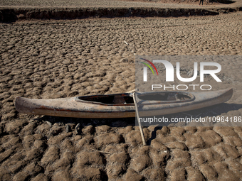 Hundreds of people are visiting the old town of Sant Roma de Sau, where normally the water of the Sau reservoir would almost completely cove...