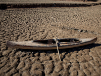 Hundreds of people are visiting the old town of Sant Roma de Sau, where normally the water of the Sau reservoir would almost completely cove...