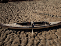 Hundreds of people are visiting the old town of Sant Roma de Sau, where normally the water of the Sau reservoir would almost completely cove...