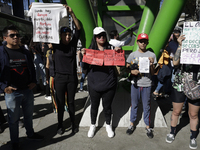 Members of various animal welfare and anti-speciesist groups are demonstrating outside the Plaza Mexico in Mexico City, rejecting the return...