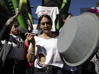 Members of various animal welfare and anti-speciesist groups are demonstrating outside the Plaza Mexico in Mexico City, rejecting the return...