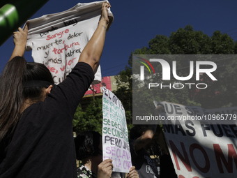 Members of various animal welfare and anti-speciesist groups are demonstrating outside the Plaza Mexico in Mexico City, rejecting the return...