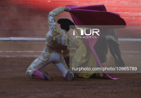 Isaac Fonseca, a bullfighter, is participating in a bullfight at the Plaza Mexico in Mexico City, as members of various animal rights, welfa...