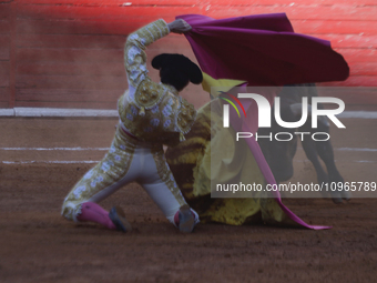 Isaac Fonseca, a bullfighter, is participating in a bullfight at the Plaza Mexico in Mexico City, as members of various animal rights, welfa...