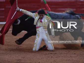 Isaac Fonseca, a bullfighter, is participating in a bullfight at the Plaza Mexico in Mexico City, as members of various animal rights, welfa...