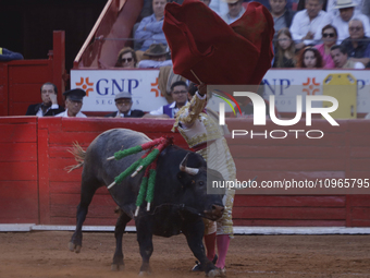 Isaac Fonseca, a bullfighter, is participating in a bullfight at the Plaza Mexico in Mexico City, as members of various animal rights, welfa...