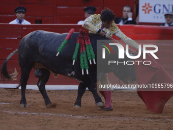 Isaac Fonseca, a bullfighter, is participating in a bullfight at the Plaza Mexico in Mexico City, as members of various animal rights, welfa...