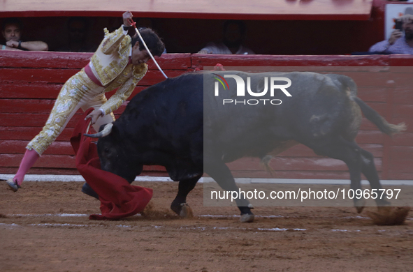 Isaac Fonseca, a bullfighter, is participating in a bullfight at the Plaza Mexico in Mexico City, as members of various animal rights, welfa...