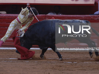 Isaac Fonseca, a bullfighter, is participating in a bullfight at the Plaza Mexico in Mexico City, as members of various animal rights, welfa...