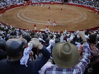 Members of various animal rights, welfare, and anti-speciesist groups are demonstrating outside the Plaza Mexico in Mexico City, protesting...