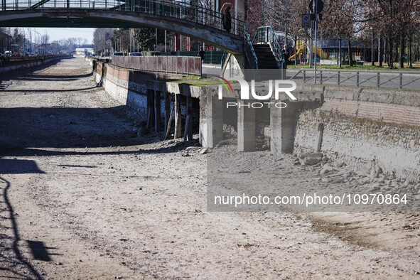 A general view shows the dryness and drought of the Navigli in Milan, Italy, on February 6, 2024. 