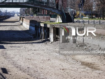 A general view shows the dryness and drought of the Navigli in Milan, Italy, on February 6, 2024. (