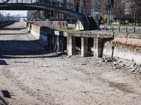 A general view shows the dryness and drought of the Navigli in Milan, Italy, on February 6, 2024. (