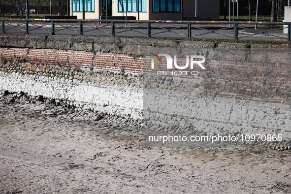 A general view shows the dryness and drought of the Navigli in Milan, Italy, on February 6, 2024. 