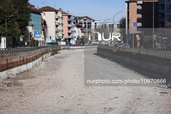 A general view shows the dryness and drought of the Navigli in Milan, Italy, on February 6, 2024. 