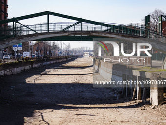 A general view shows the dryness and drought of the Navigli in Milan, Italy, on February 6, 2024. (