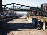 A general view shows the dryness and drought of the Navigli in Milan, Italy, on February 6, 2024. (