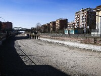 A general view shows the dryness and drought of the Navigli in Milan, Italy, on February 6, 2024. (