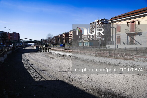 A general view shows the dryness and drought of the Navigli in Milan, Italy, on February 6, 2024. 