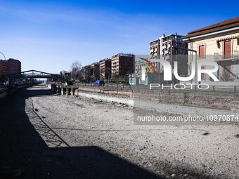 A general view shows the dryness and drought of the Navigli in Milan, Italy, on February 6, 2024. (