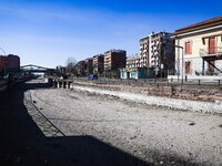 A general view shows the dryness and drought of the Navigli in Milan, Italy, on February 6, 2024. (