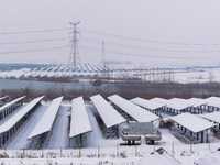 A new energy photovoltaic base is seen covered in snow in Suqian, Jiangsu Province, China, on February 5, 2024. (