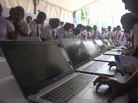 Sri Lankan school students are attending Sri Lanka's largest education exhibition in Colombo, Sri Lanka, on February 9, 2024. (