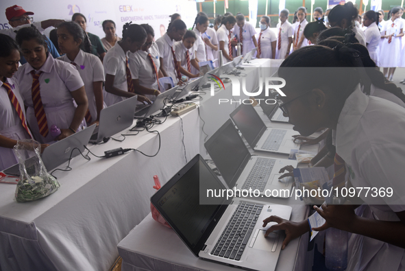 Sri Lankan school students are attending Sri Lanka's largest education exhibition in Colombo, Sri Lanka, on February 9, 2024. 