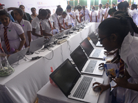 Sri Lankan school students are attending Sri Lanka's largest education exhibition in Colombo, Sri Lanka, on February 9, 2024. (