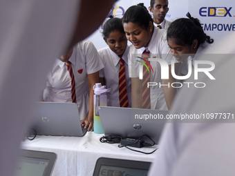 Sri Lankan school students are attending Sri Lanka's largest education exhibition in Colombo, Sri Lanka, on February 9, 2024. (