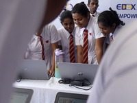 Sri Lankan school students are attending Sri Lanka's largest education exhibition in Colombo, Sri Lanka, on February 9, 2024. (