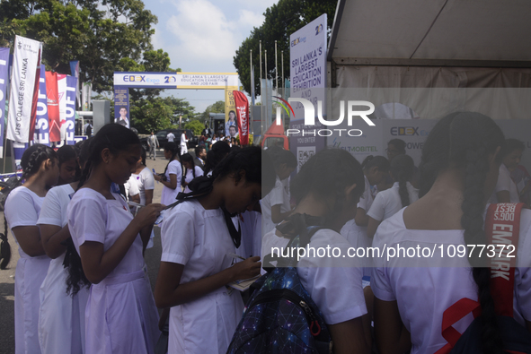 Sri Lankan school students are attending Sri Lanka's largest education exhibition in Colombo, Sri Lanka, on February 9, 2024. 