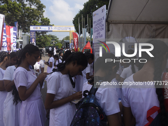 Sri Lankan school students are attending Sri Lanka's largest education exhibition in Colombo, Sri Lanka, on February 9, 2024. (