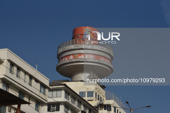 The iconic hotel 'The Ambassador' is seen with posters displaying 'Lord Ram' and 'Jai Shri Ram' in Mumbai, India, on February 8, 2024. 