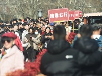 People are crowding on the broken West Lake Bridge in Hangzhou, Zhejiang Province, China, on February 11, 2024. (