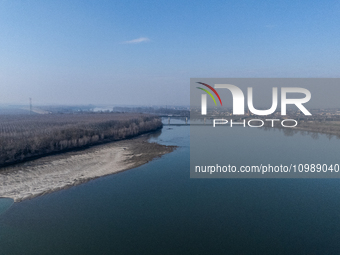 A view of the Po river near Ferrara, Italy, on February 2, 2024. The drought experienced in northern Italy in 2022 was unparalleled in over...