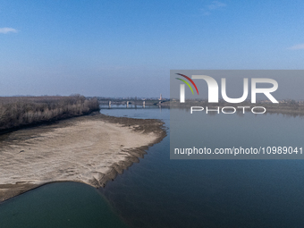 A view of the Po river near Ferrara, Italy, on February 2, 2024. The drought experienced in northern Italy in 2022 was unparalleled in over...