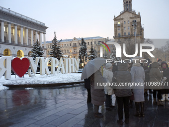 Activists are gathering in Maidan Nezalezhnosti in Kyiv, Ukraine, on February 10, 2024, to show their support for General Valerii Zaluzhnyi,...