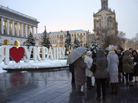 Activists are gathering in Maidan Nezalezhnosti in Kyiv, Ukraine, on February 10, 2024, to show their support for General Valerii Zaluzhnyi,...