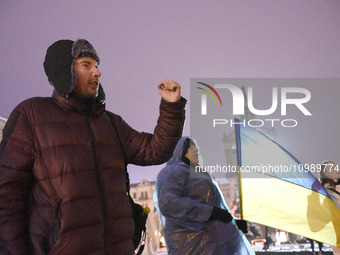 Activists are gathering in Maidan Nezalezhnosti in Kyiv, Ukraine, on February 10, 2024, to show their support for General Valerii Zaluzhnyi,...