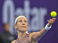 Victoria Azarenka from Belarus is playing in her first-round match against Magdalena Frech of Poland at the WTA 1000-Qatar TotalEnergies Ope...